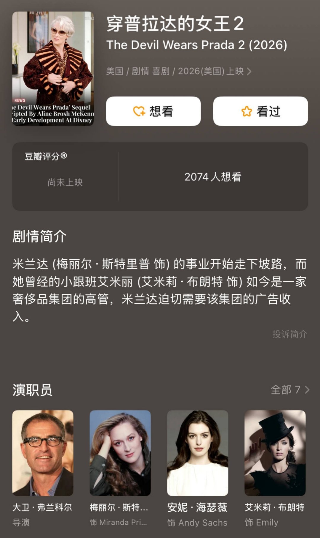 《穿Prada的女王2》预计2026年好期待这两张伟大的脸[爱慕][爱慕][爱慕