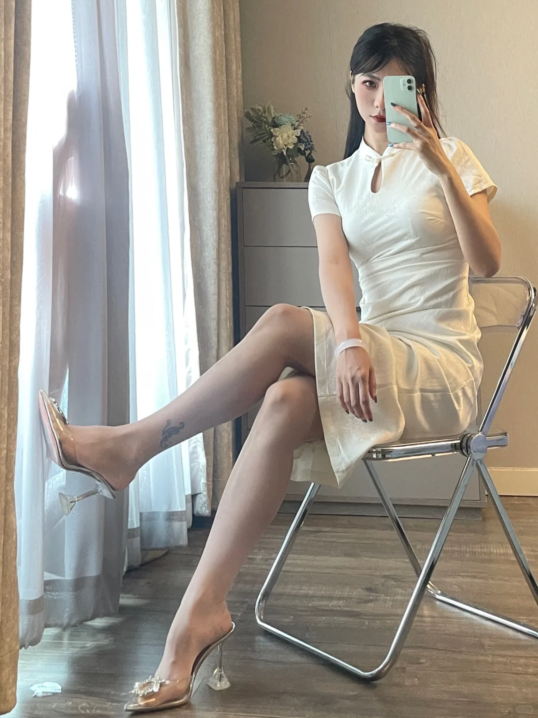 168/108斤 白色旗袍穿搭 今天是气质姐姐