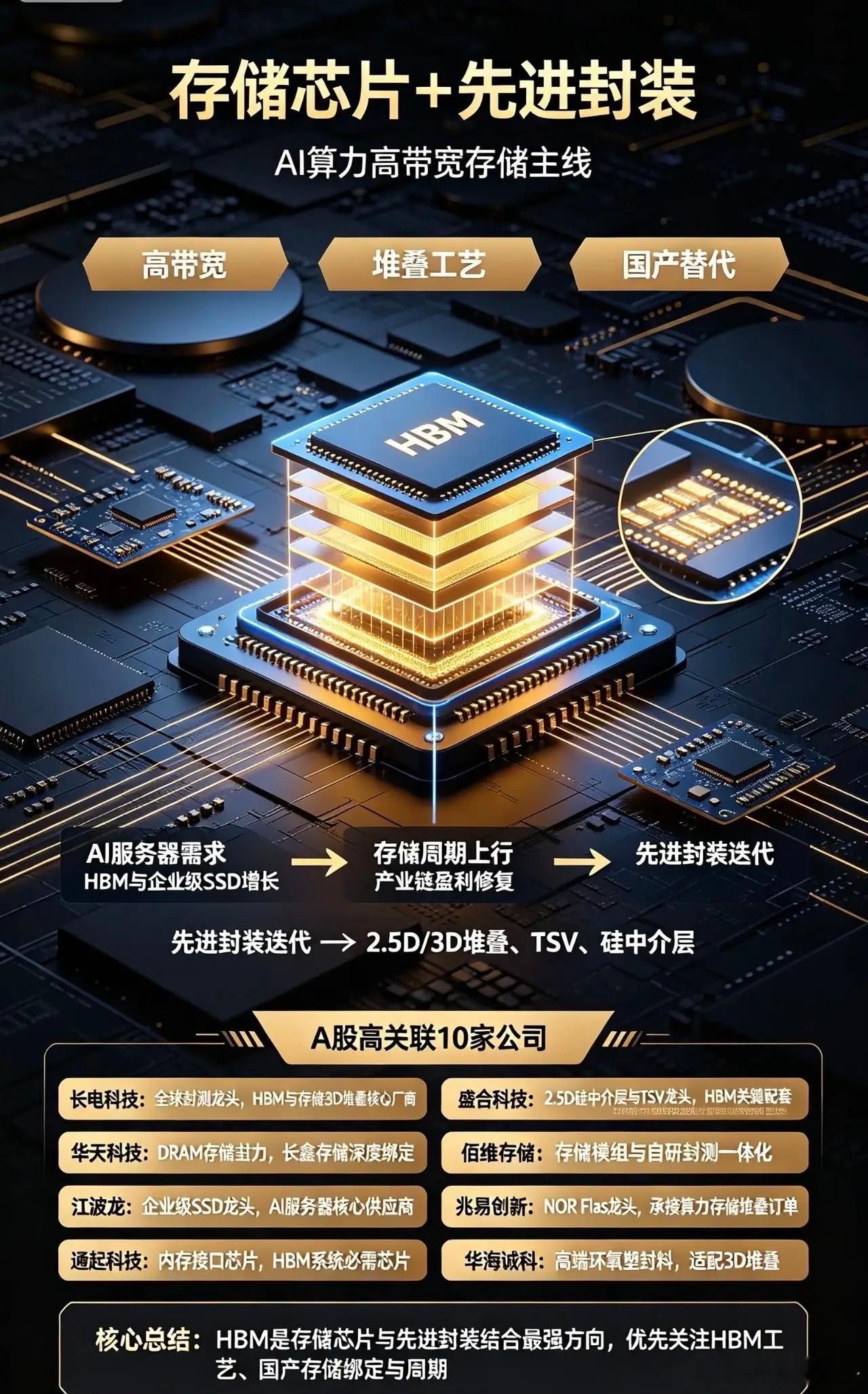 存储芯片+先进封装｜A股高关联10家公司核心逻辑：AI算力拉动HBM、企业级SS