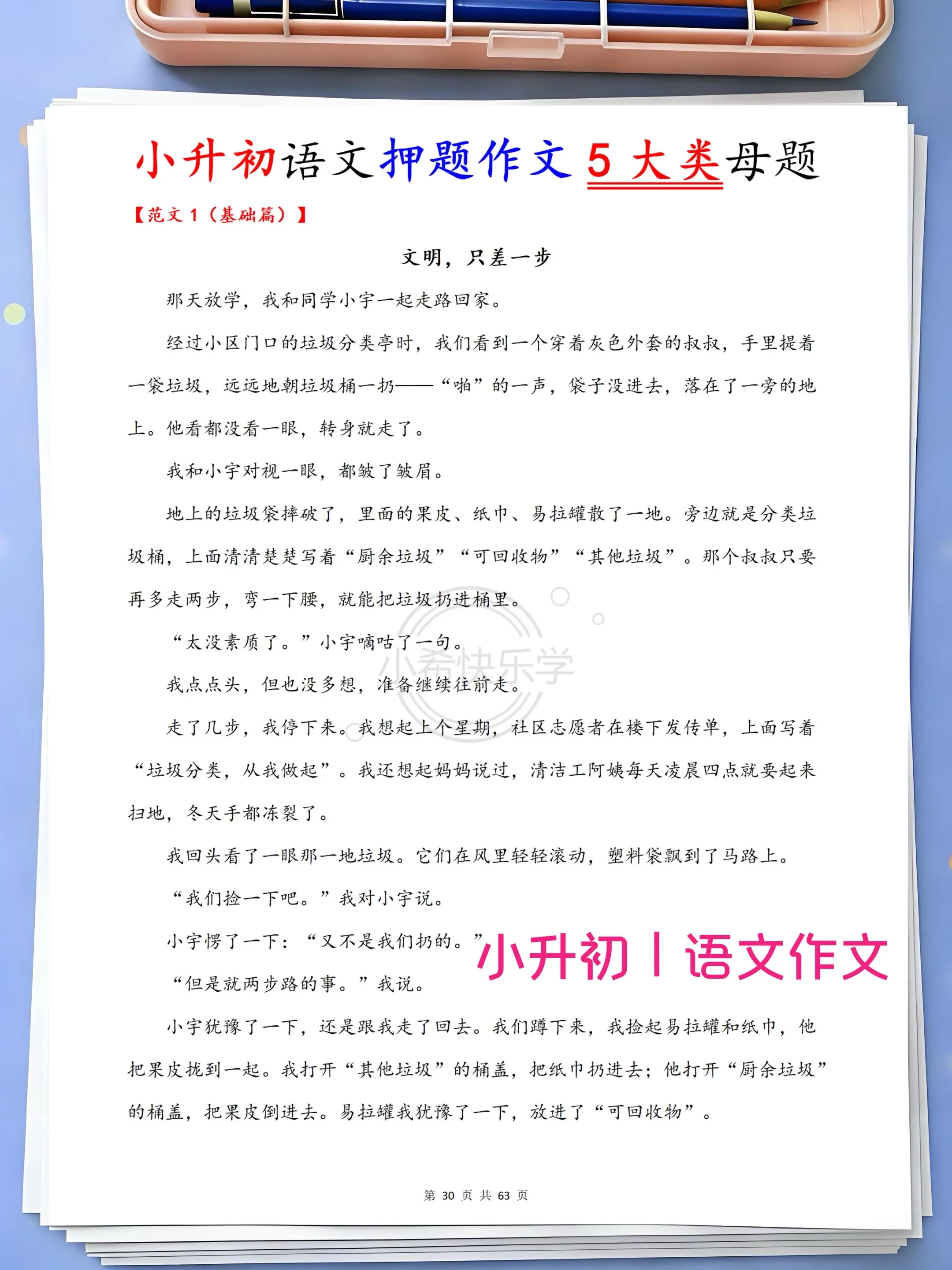 小升初语文押题作文含写作指导分班适用。