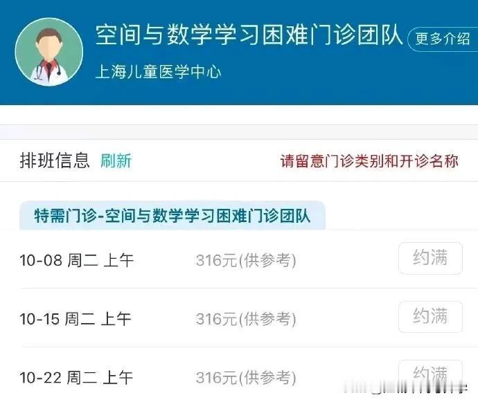 现在数学不好也可以医治了？想必上海这个门诊应该人满为患吧？每天都是约满状态！
这