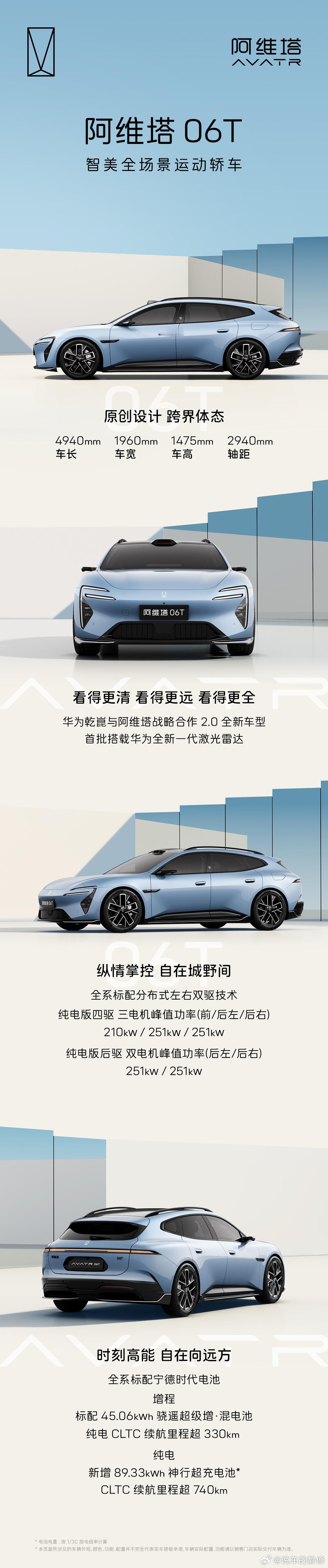 阿维塔06T首批搭载华为全新一代激光雷达全系标配分布式左右双驱技术全系标配宁德时