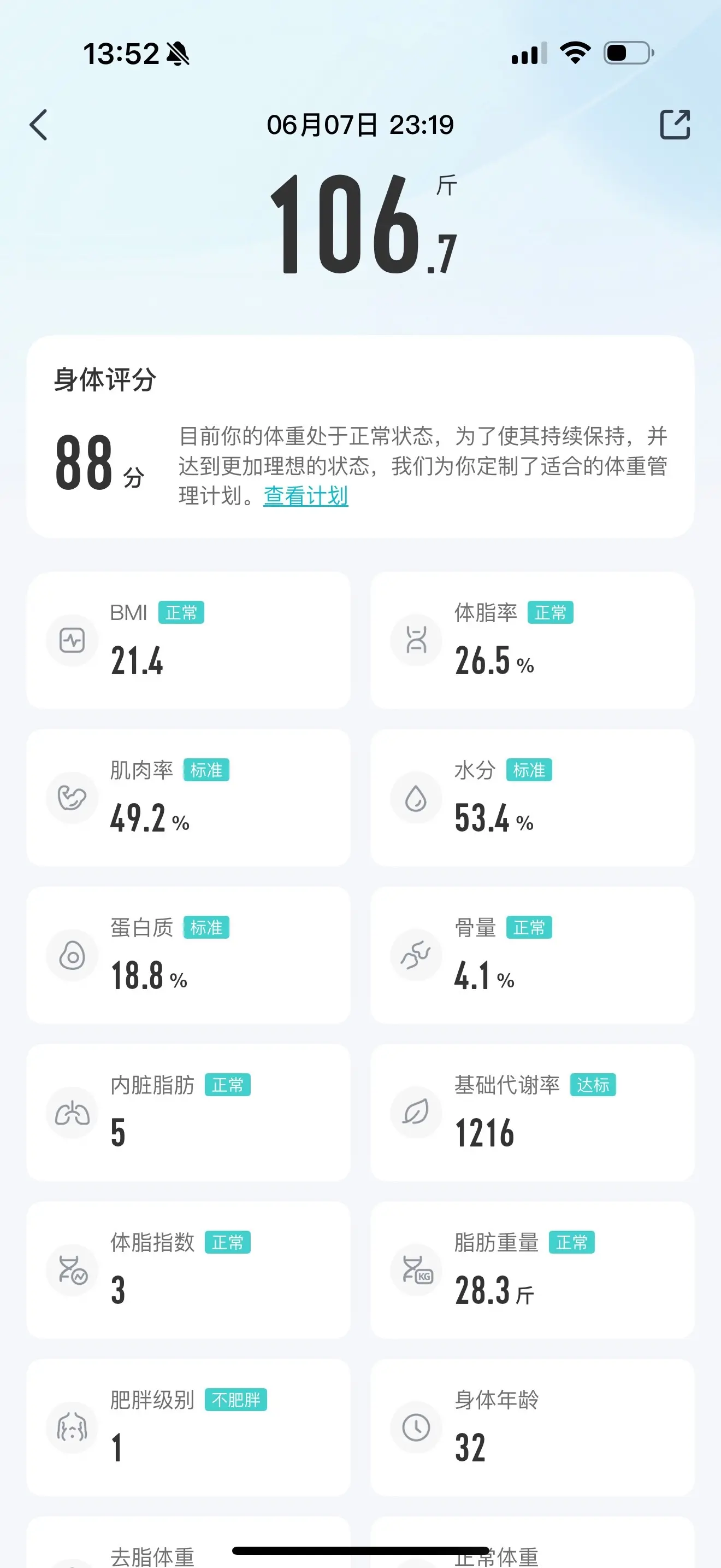 体重⬇️13.1个 BM I⬇️2.7个 体脂率⬇️2个 内脏脂肪⬇️...
