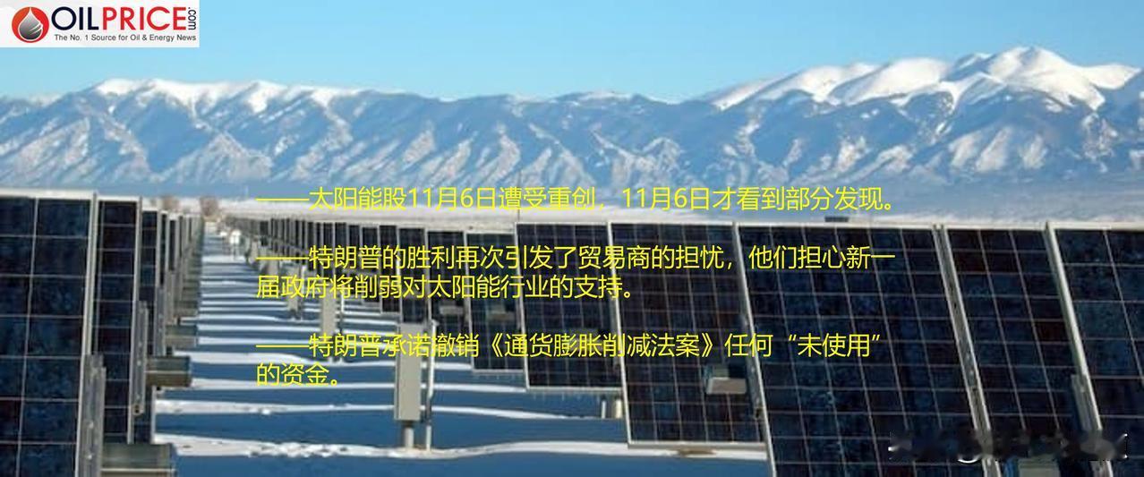特朗普胜选，太阳能和清洁能源类股暴跌

在特朗普击败哈里斯赢得白宫领导权后，太阳