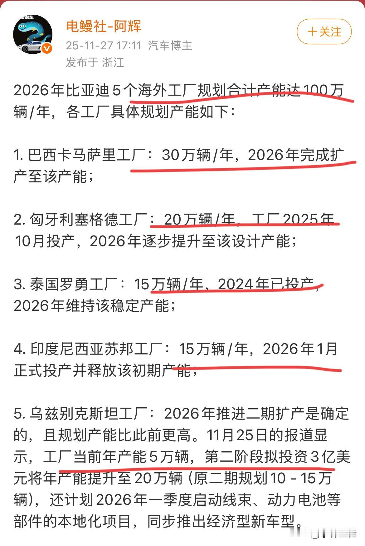 滚装船只能辅助，想要长期在海外立足，建立海外整车工厂才是关键！
所以比亚迪也是这