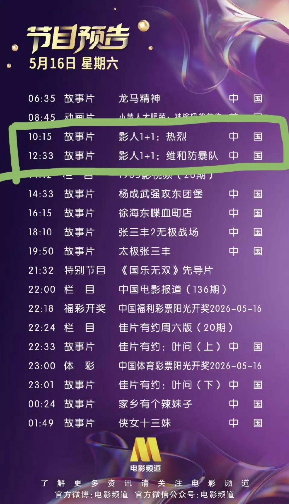 《热烈》和《维和防暴队》今天在CCTV6两连播，这个周六太幸福了，陈烁、杨震等我