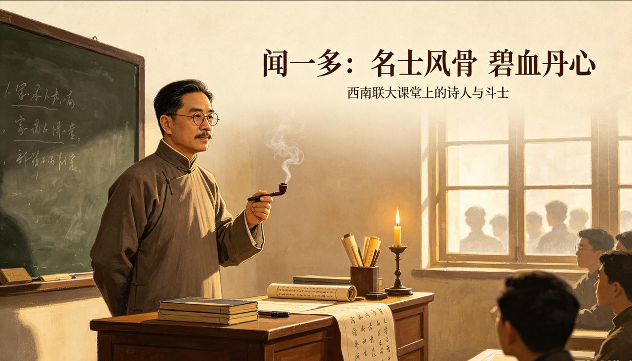 西南联大的课堂上，闻一多的楚辞课堪称一绝。
他点燃烟斗，一句“痛饮酒，熟读《离骚
