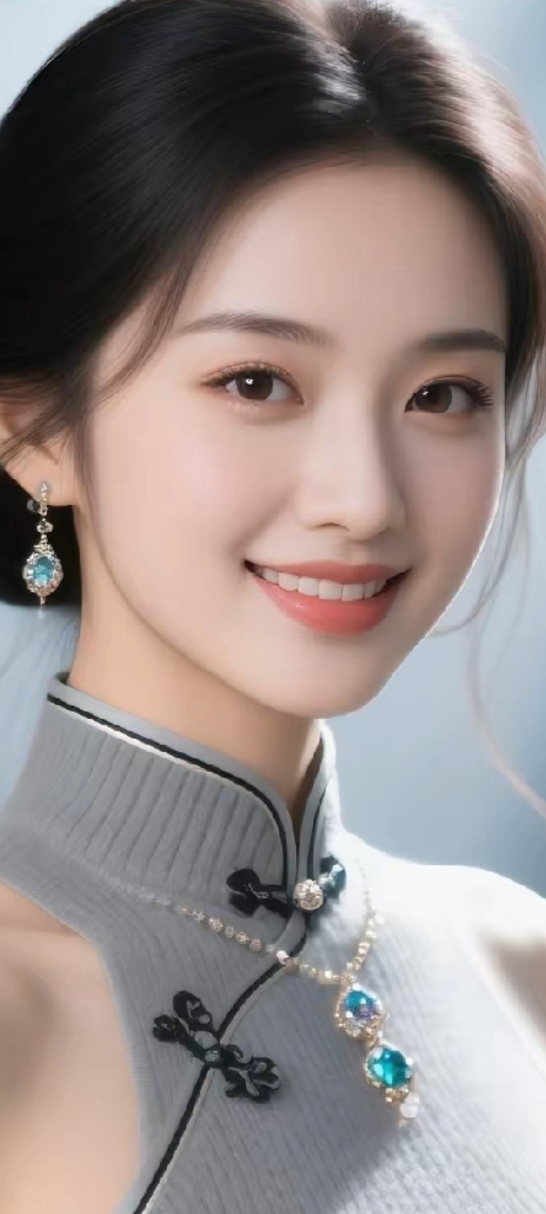 优雅气质，蓝宝石项链，甜美笑容，完美搭配！💎😊