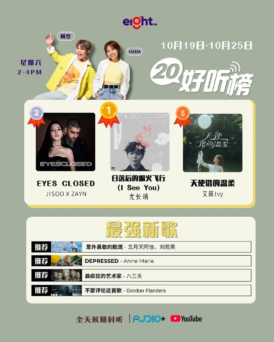 尤长靖《日落后的烟火飞行》（I See U）蝉联马来西亚电台Eight FM本周