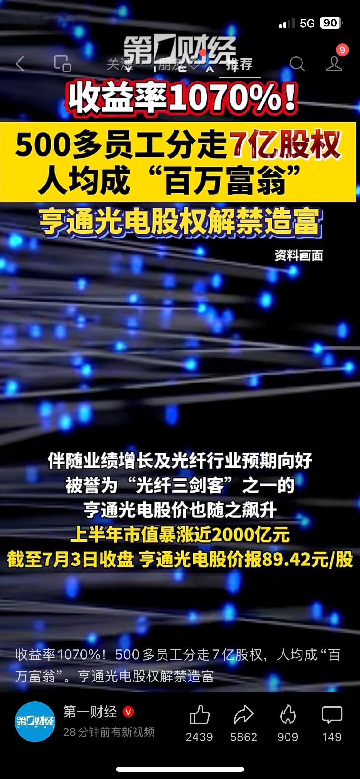 519名员工拿到7亿股权，持股收益超十倍，行业红利逐步显现
亨通光电股权激励股份