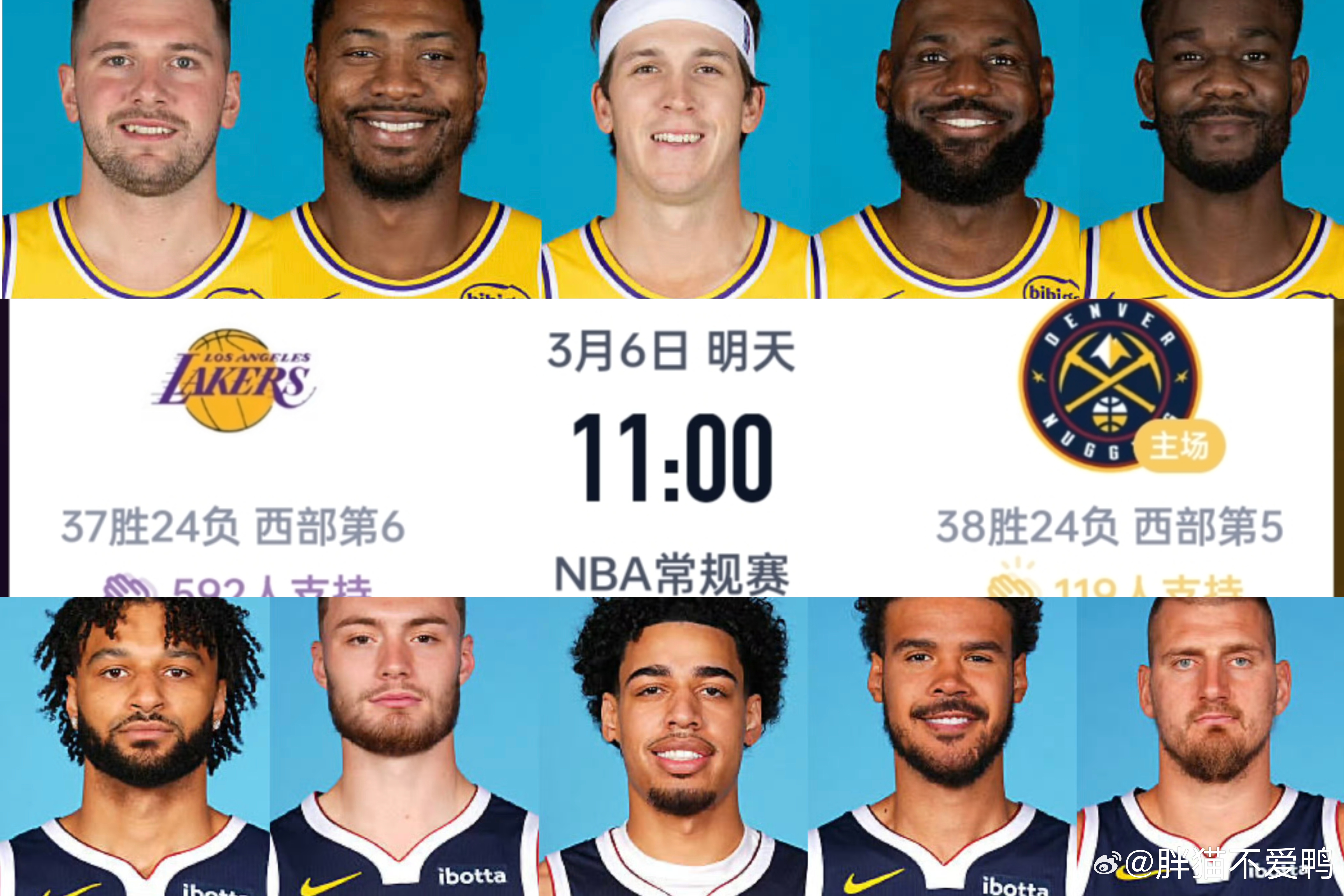 湖人掘金明日比赛预告！ESPN这次给到湖人的胜率只有34.3！而掘金居然高达65