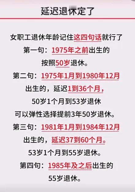 有人问
1975年出生的
今年可以正常退休吗
2025年实施延迟退休
具体对照