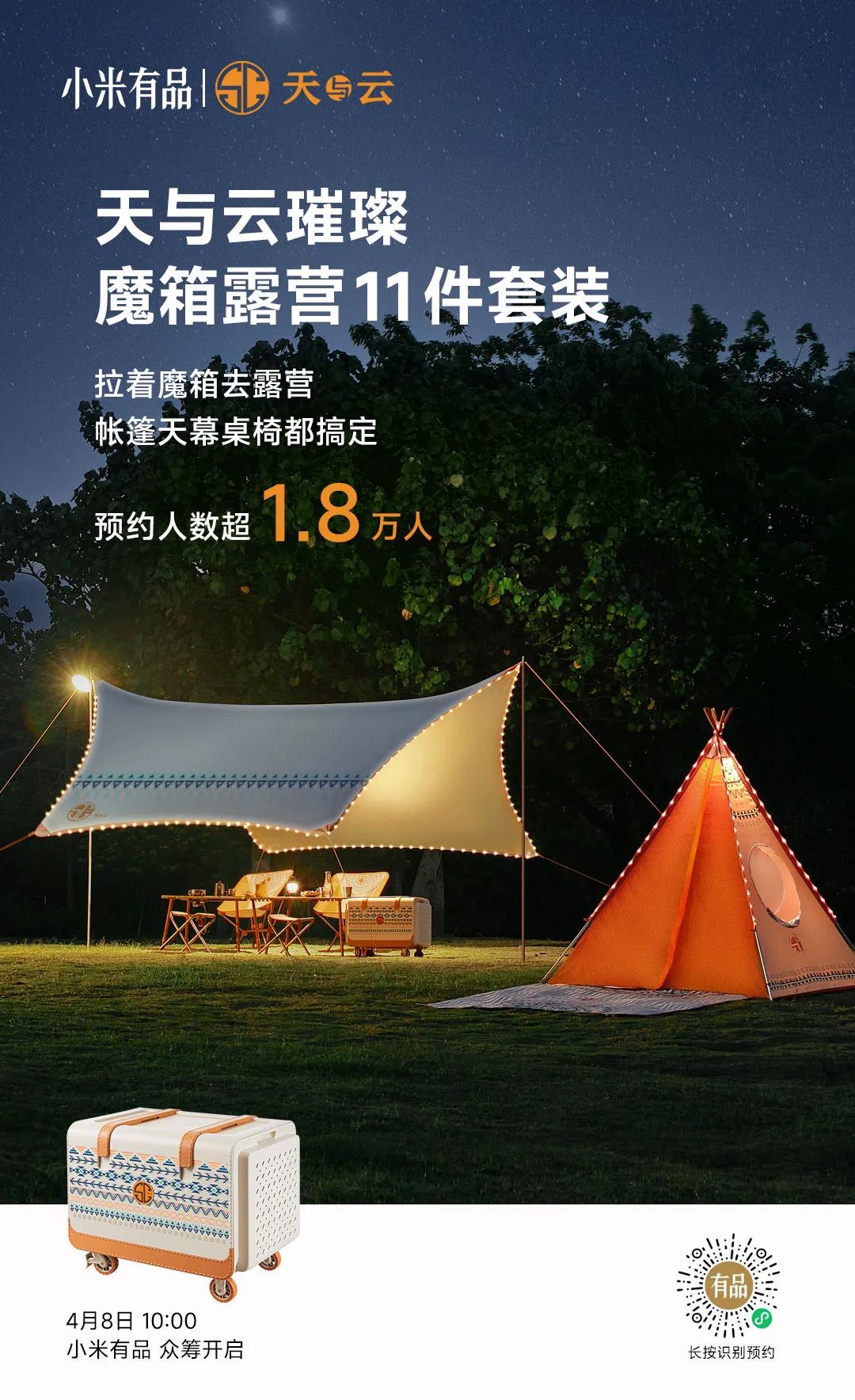 天与云魔箱露营 小米有品众筹首发
[兔年大吉][恭喜发财]预约人数超1.8万人
