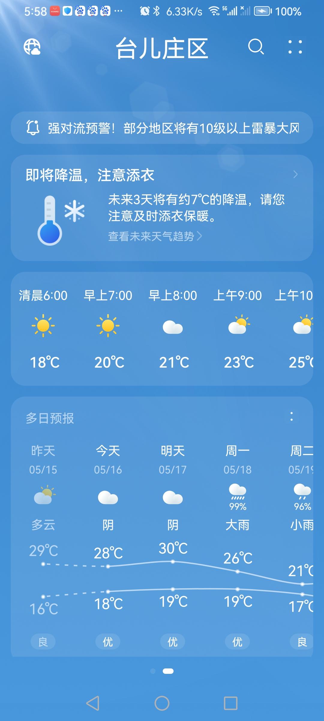“5.16”的天气预报“阴”。气温18—28度