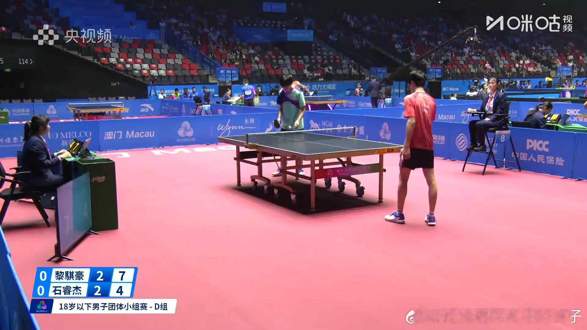 黎骐豪3比1石睿杰（4，-11，-8，9，6）第二盘：罗嘉杰VS杨海中国香港队一