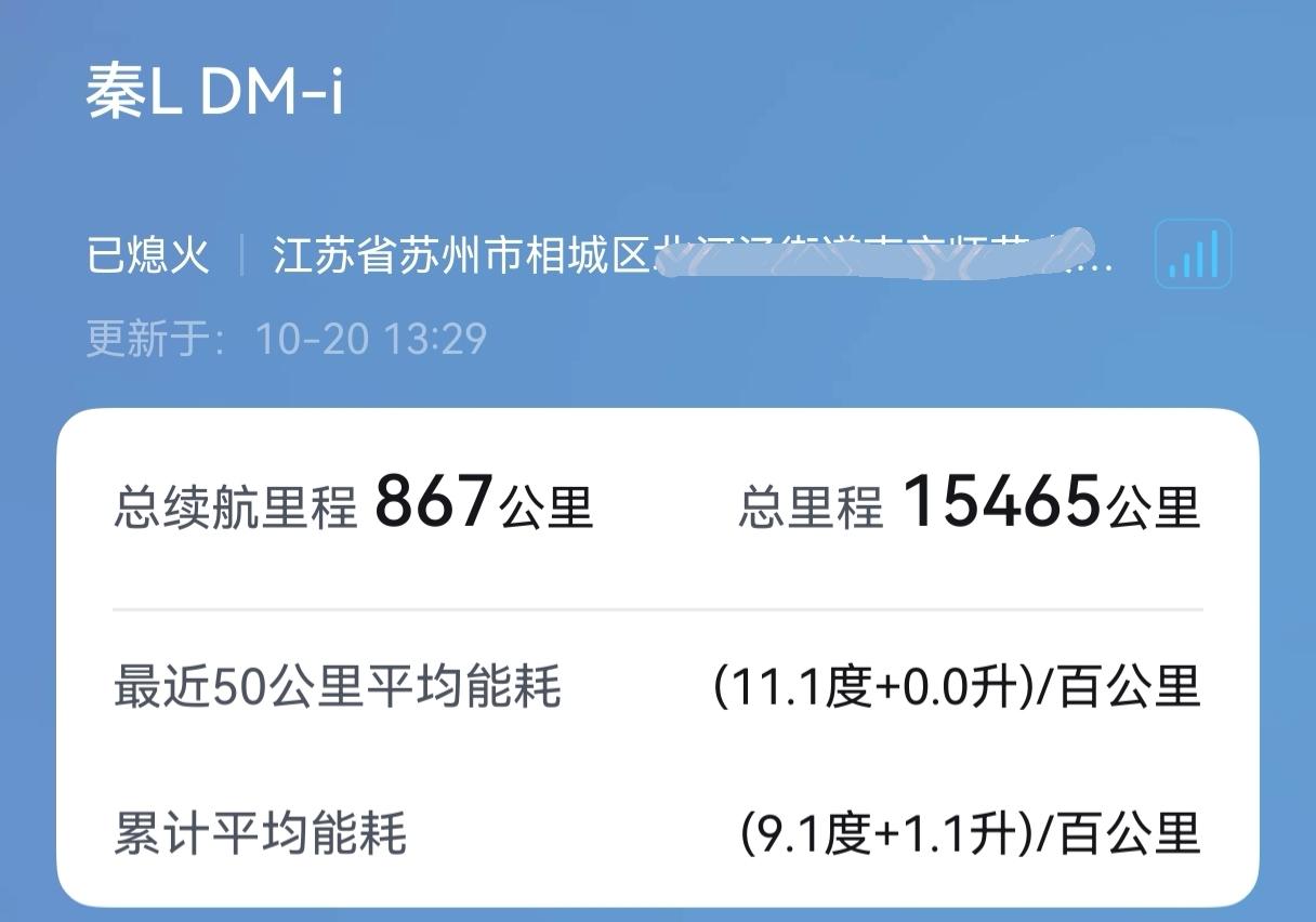 换了新能源的插混车，15个月总行驶了15465公里，用油170升汽油，充电140