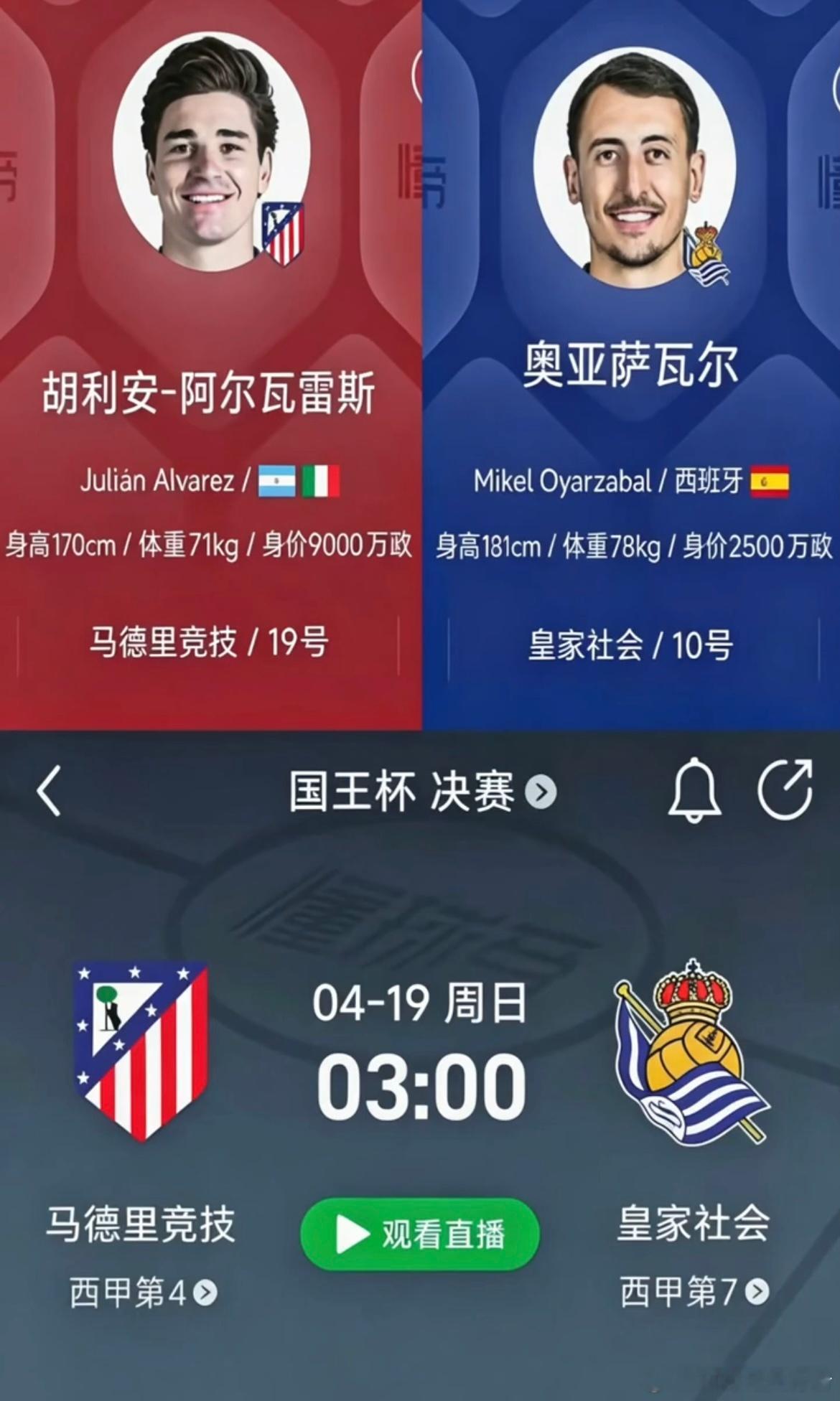 凌晨3点，国王杯决赛即将打响。马德里竞技对阵皇家社会，单场定胜负，一场经验与体能