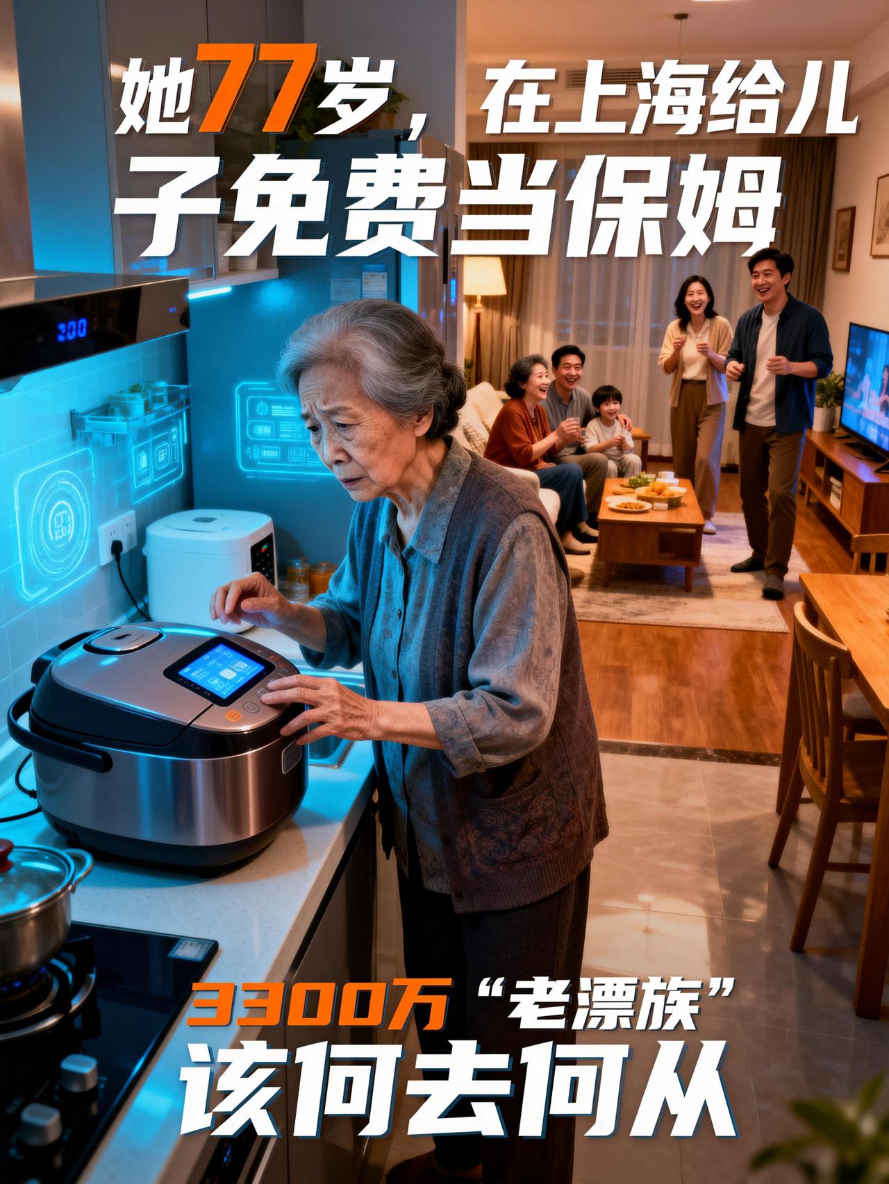 她77岁，在上海给儿子免费当保姆，3300万“老漂族”该何去何从。
 
2026