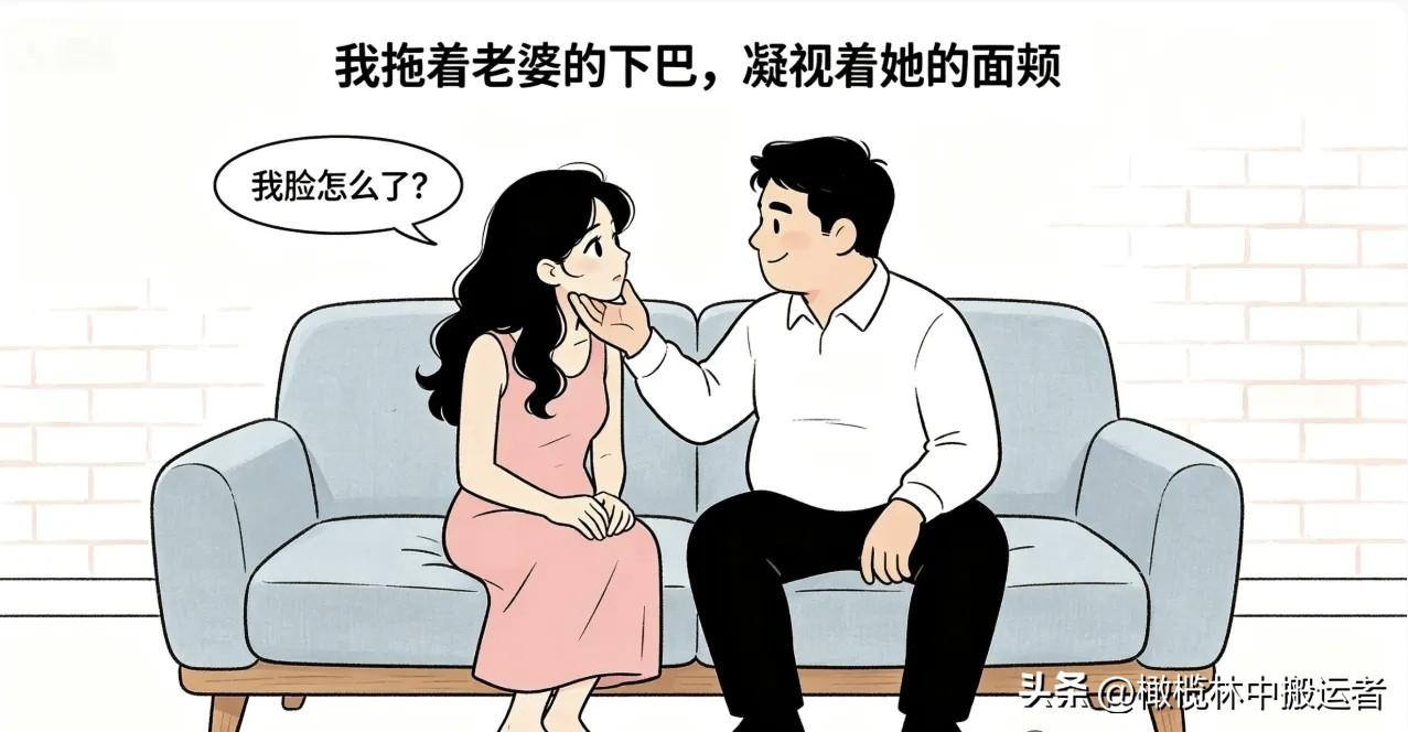 趣味漫画：老公拖着老婆的下巴：“你这张脸怎么看都不腻。”老婆：“讨厌，为什么啊？