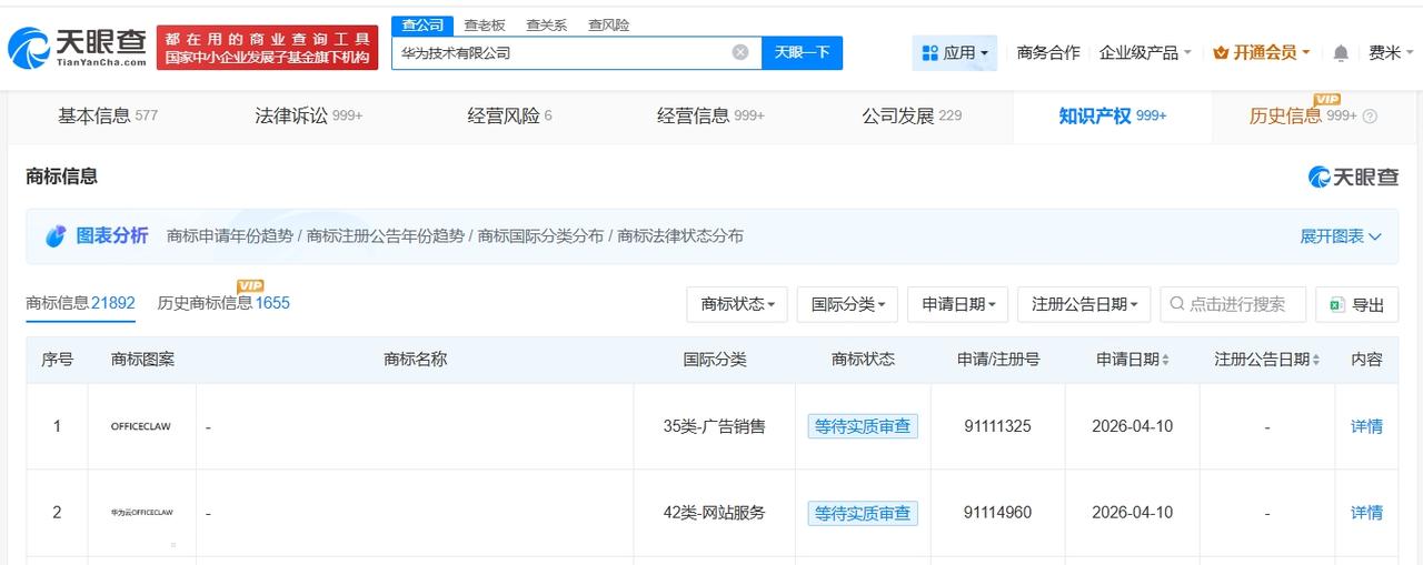 华为申请注册华为云OfficeClaw商标

华为申请注册OfficeClaw商