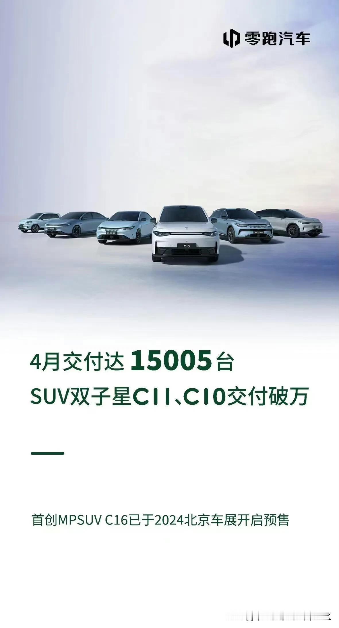 零跑汽车公布2024年4月销量，共交付15005辆[思考]
成绩还不错，但海报非