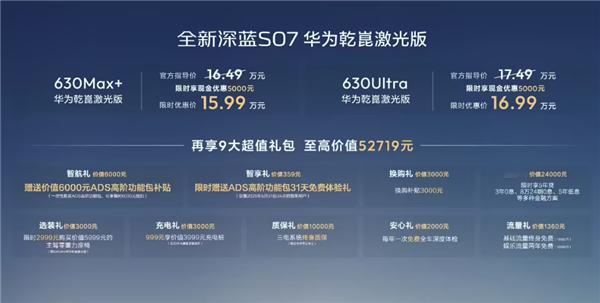 深蓝S07华为乾崑激光版正式上市，限时价15.99–16.99万元，将高阶智驾带