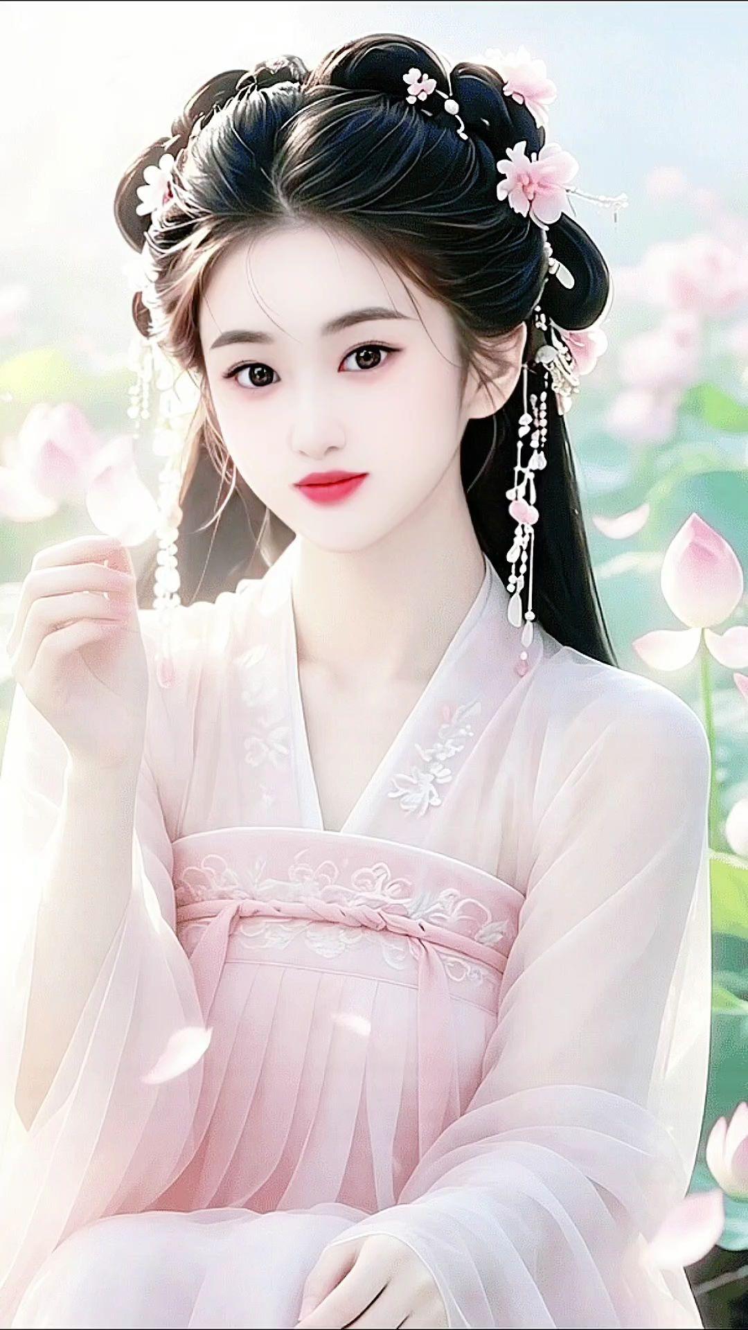 古风俏皮少女 国风荷花 汉服荷花意境 汉服小姐姐 汉服之美在华夏