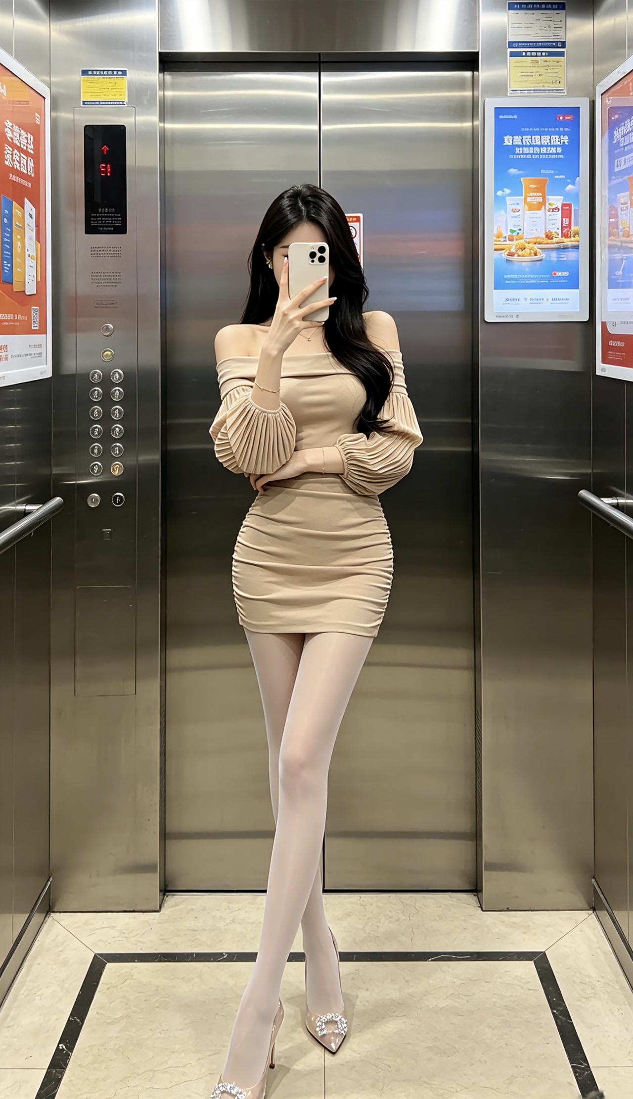 纯欲风穿搭 性感风穿搭 纯欲包臀连衣裙 辣妹日常穿搭 电梯自拍