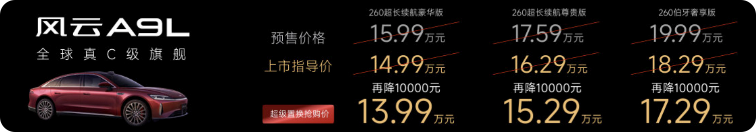 风云A9L登场：4秒破百/2500km+续航/城市NOA！新车共推4个版型，起售