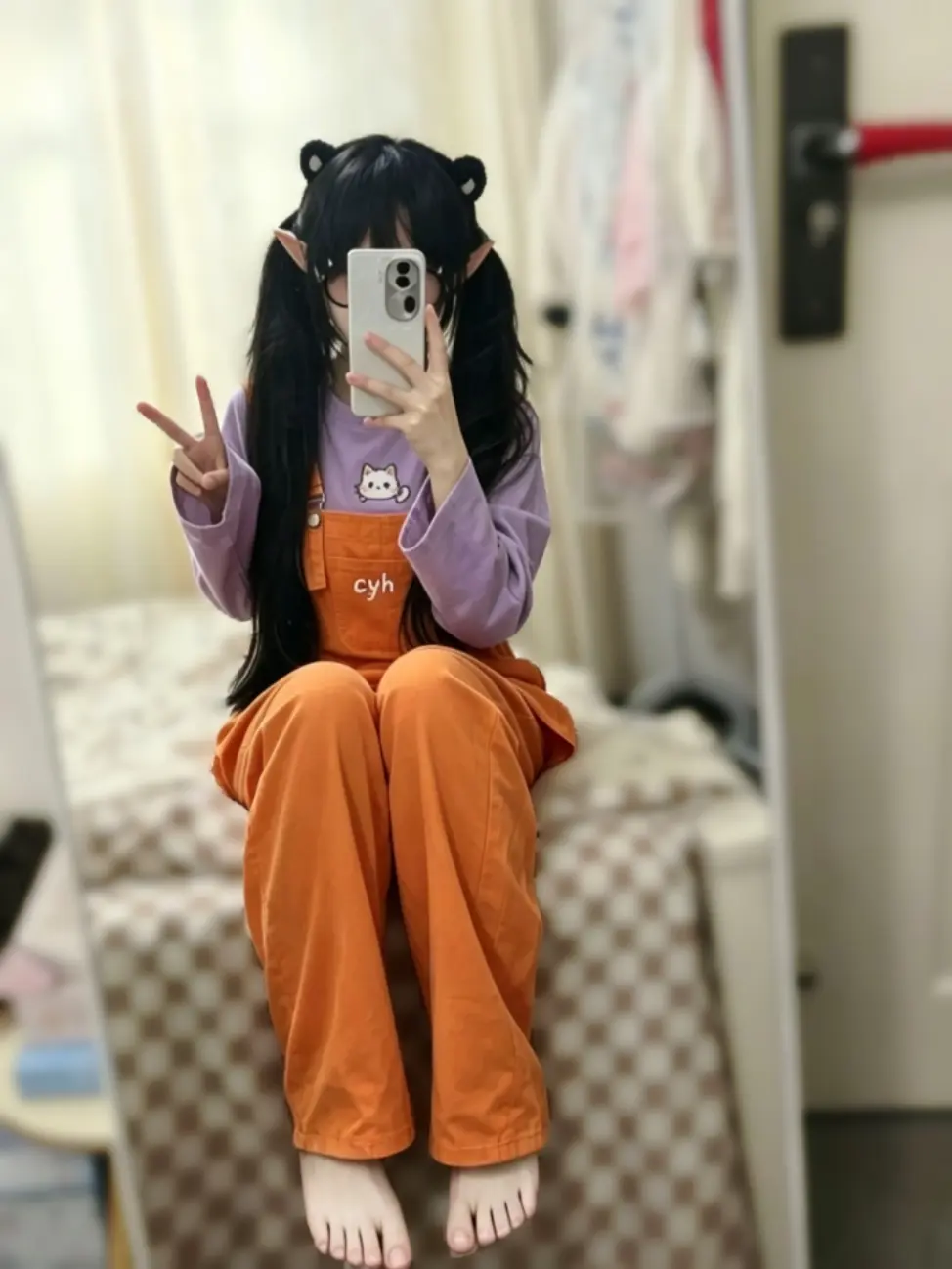 甜妹 ootd 背带裤  天天开心 ai滤镜
