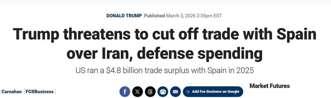 西班牙拒绝美国使用军事基地打击伊朗，特朗普怒了：切断与西班牙的所有往来
当地时间