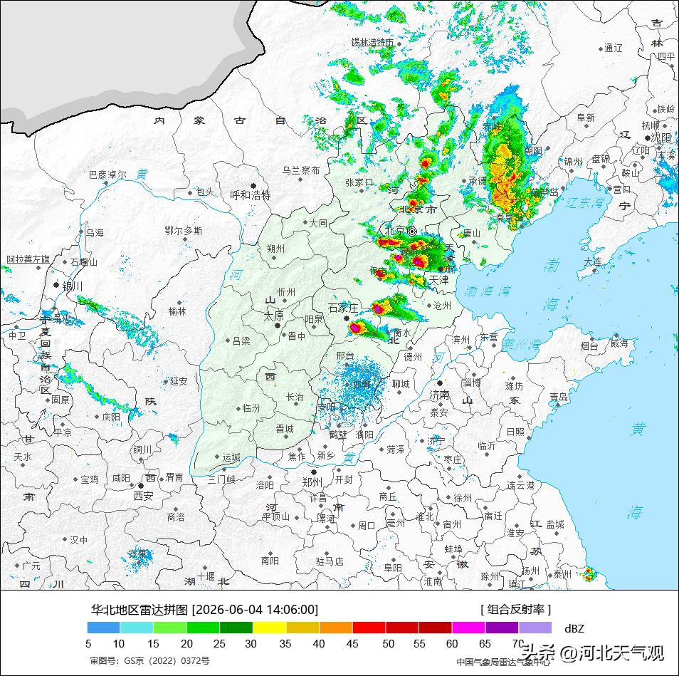 ［京津冀强对流］从雷达云图看，我省中部地区爆发了多个强对流单体，尺度小但其所到之