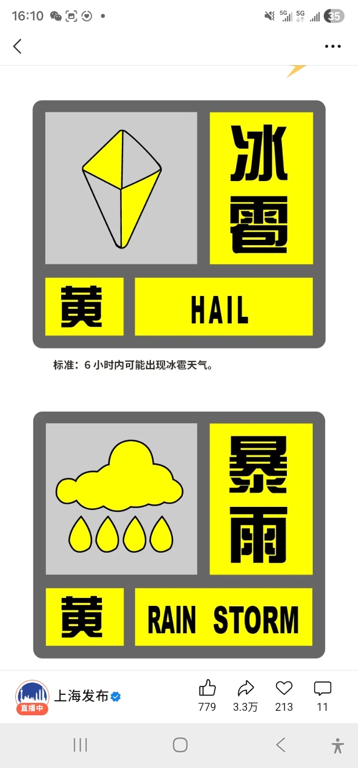 上海风雨雷雹预警今年的天气真诡异 