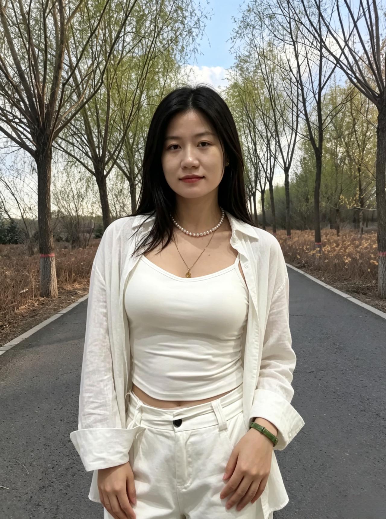 丽影踏芳尘，春衫逐晓云。
千般风致好，一路醉游人。