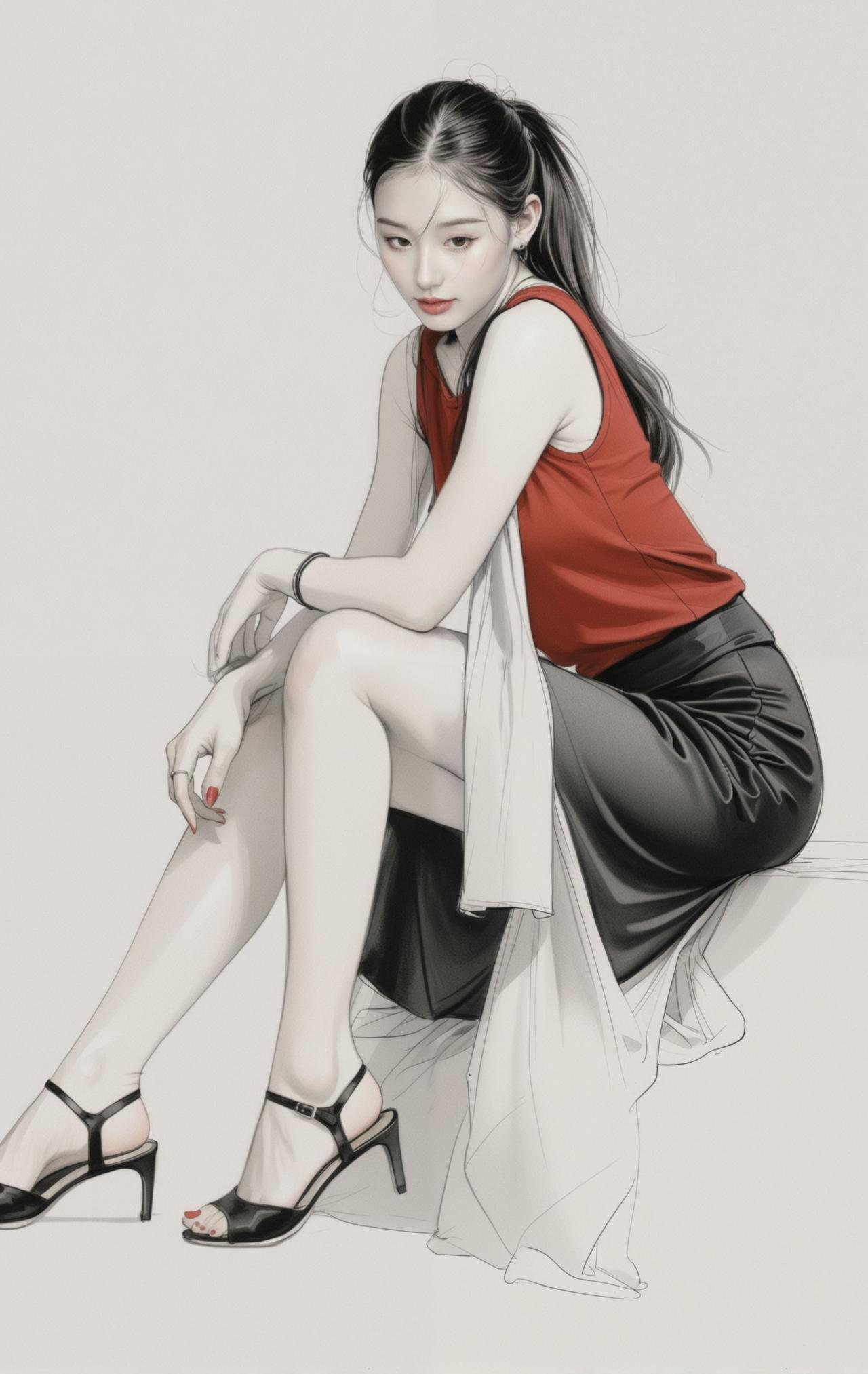 优雅黑裙与红衣的完美碰撞，时尚与柔美的完美结合。