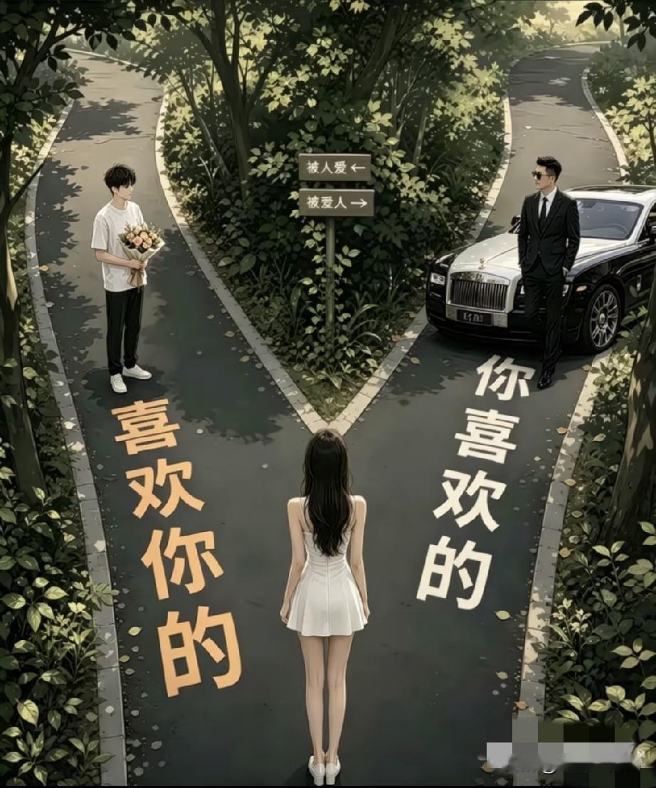 如果你是女孩子会怎么选择？会选择一个喜欢你的人还是选择一个你喜欢的人。
就图片里