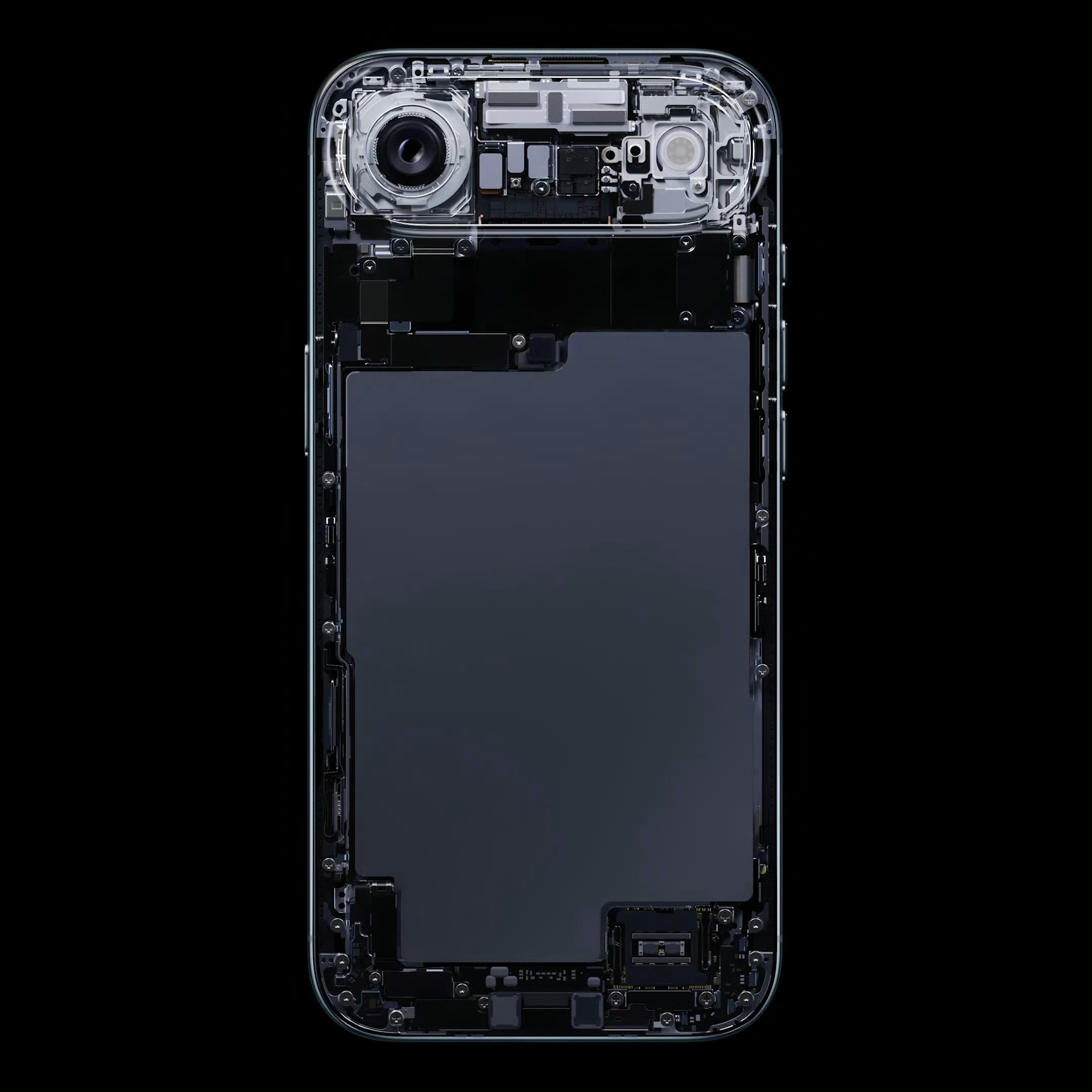 iPhone Air内部结构为了轻薄把大部分零部件放在了镜头模组，八成的区域都给