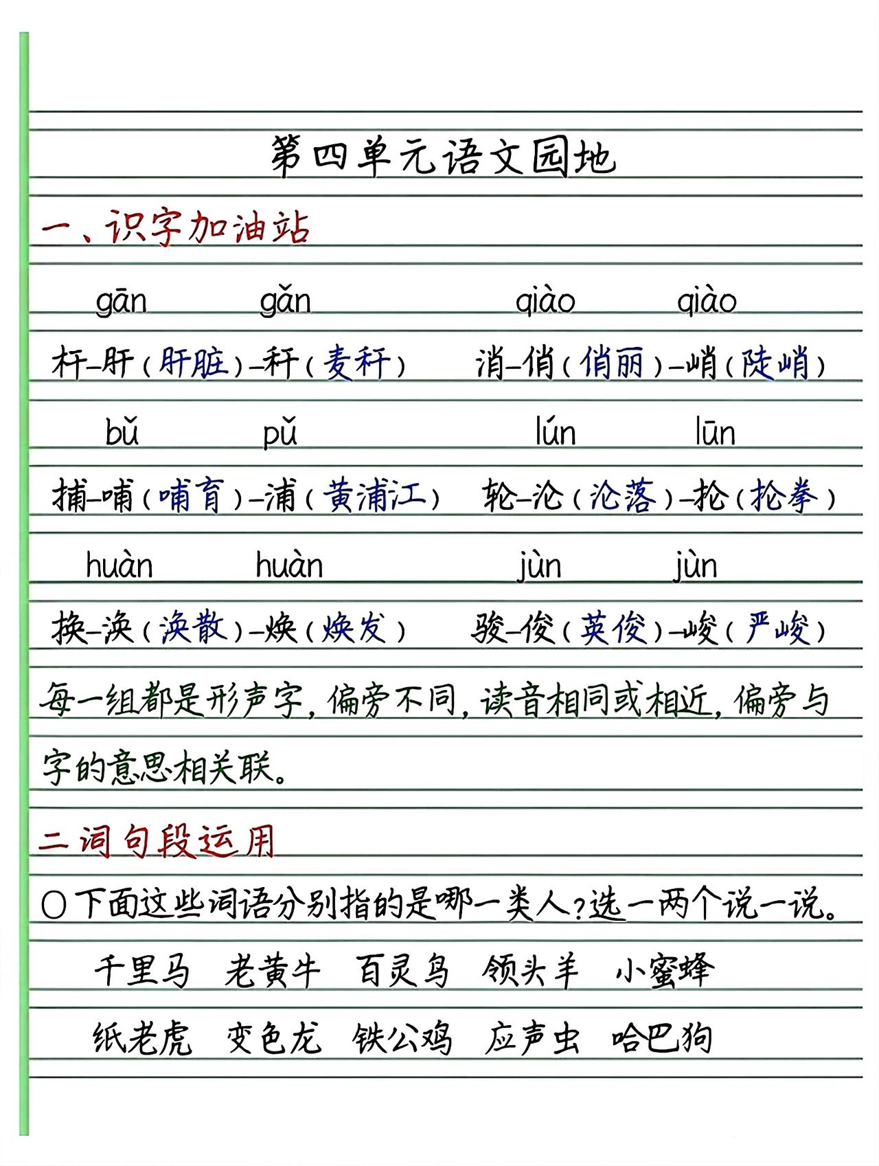 四年级下册语文，第四单元《语文园地四》词句段运用与日积月累知识点梳理，收藏复习巩
