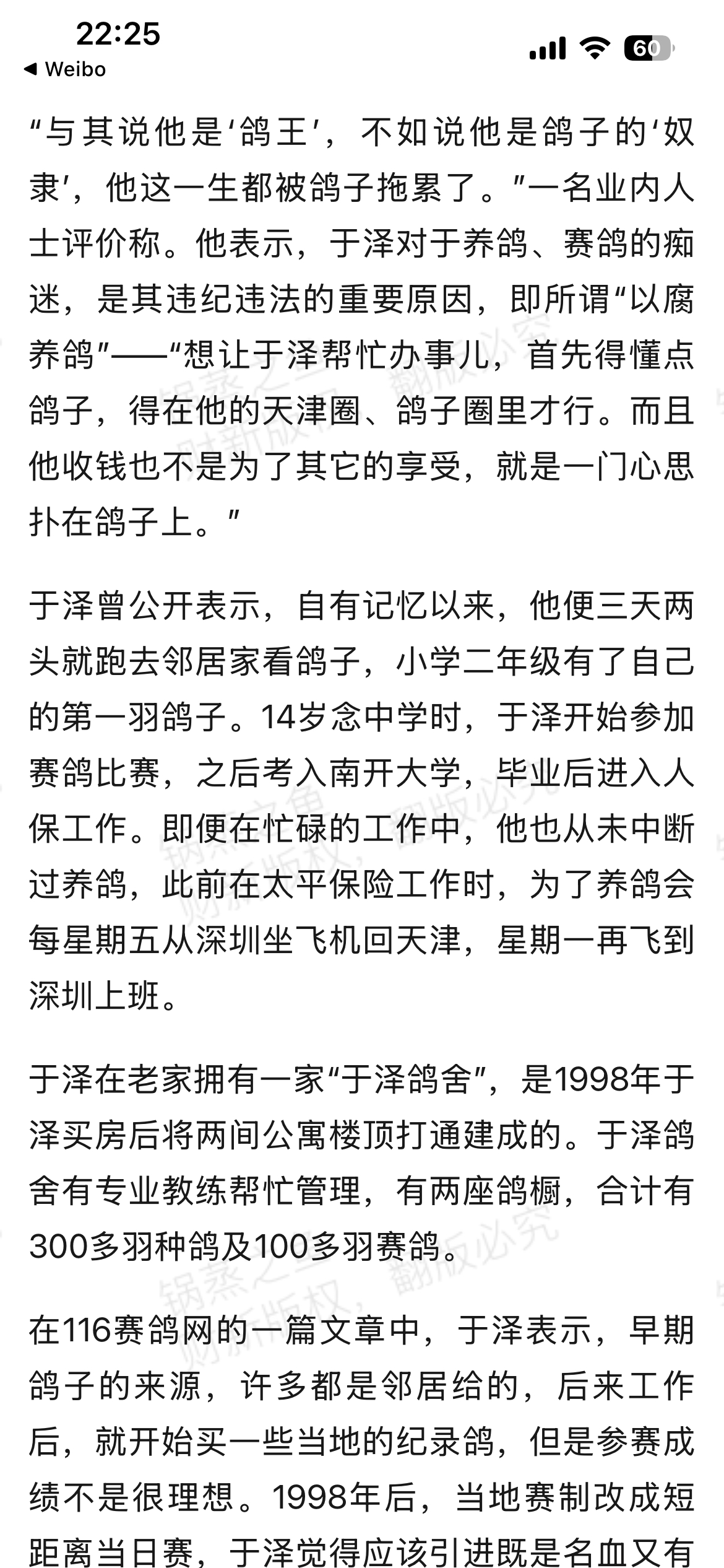 “鸽王”于泽，我理解他，只是不含违法乱纪的那部分……从《财新》这篇报道中提到的战