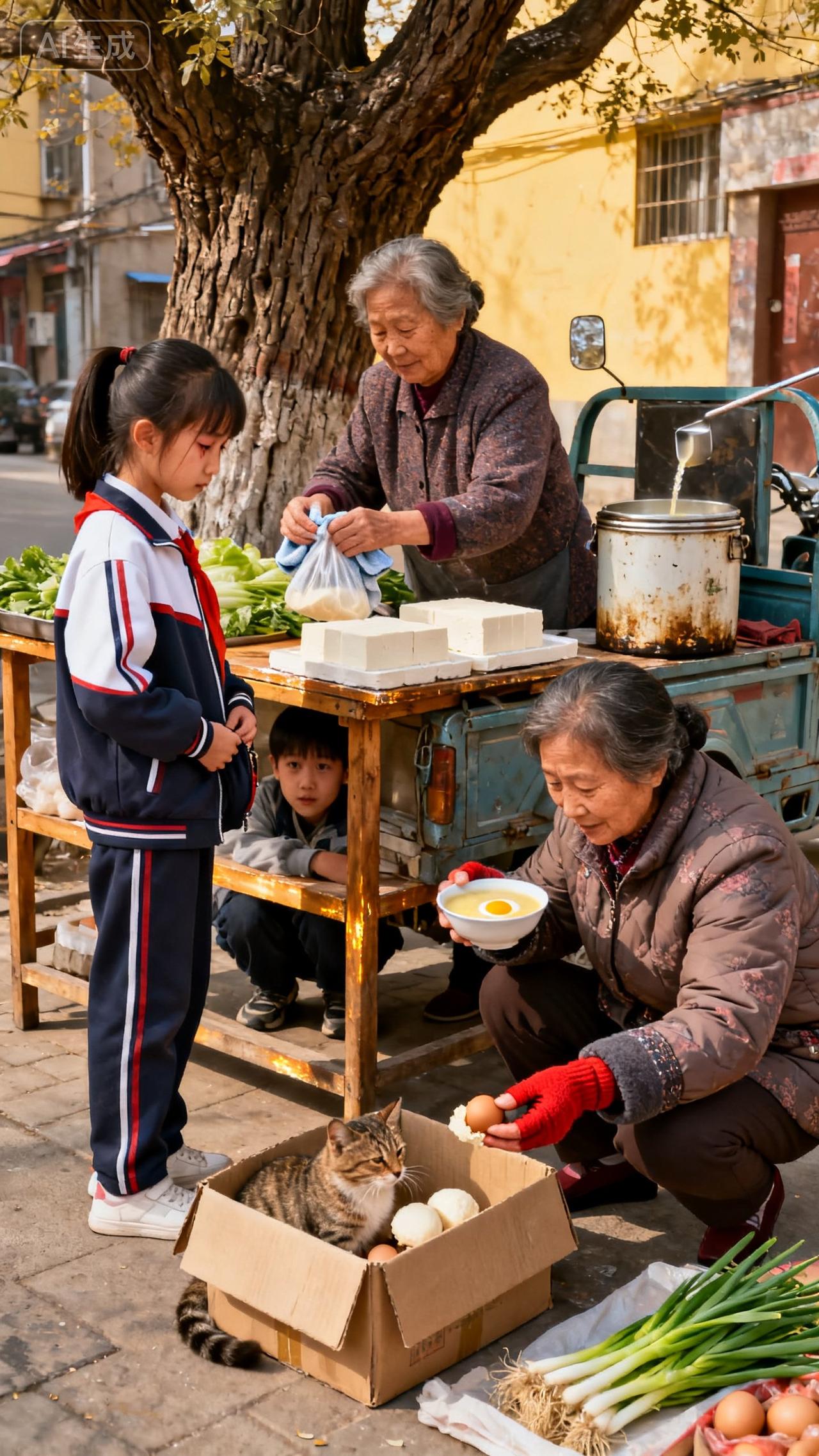 外婆菜摊前的那碗热粥，让我懂了人生最该攒的不是钱
 
外婆的菜摊在巷口老槐树下，