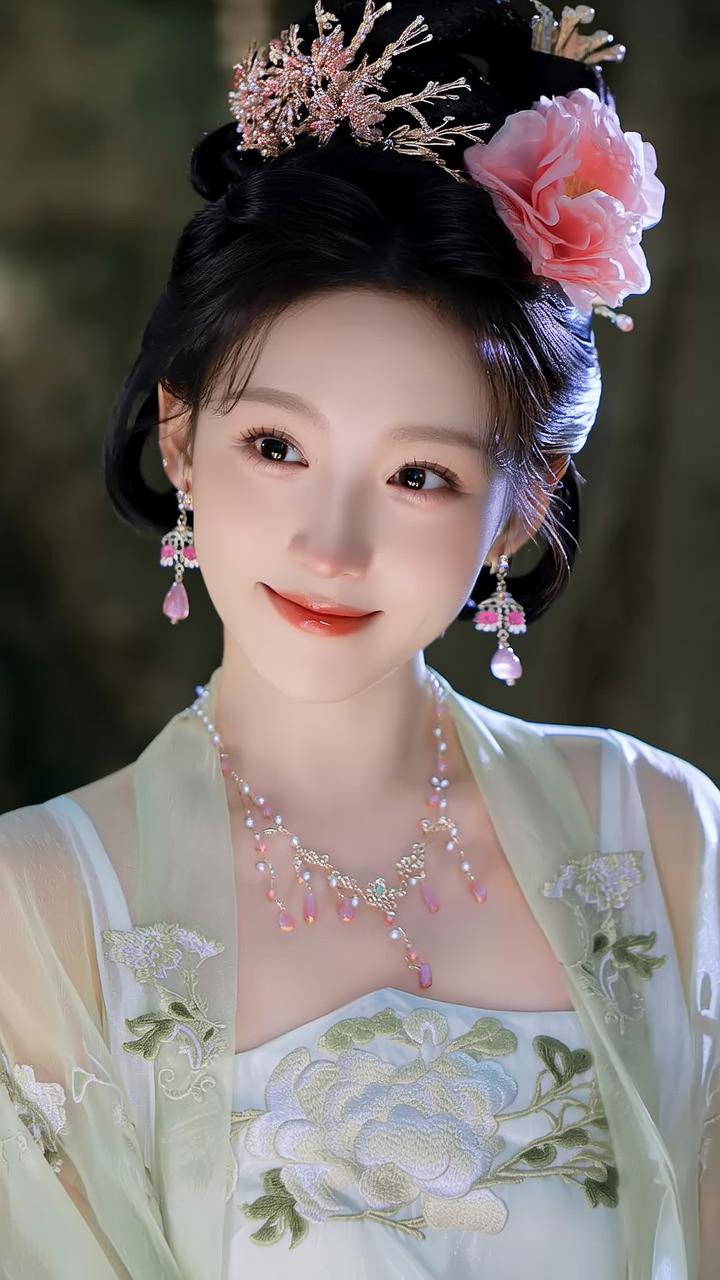 古风美女，粉嫩妆容，精致发饰，优雅气质。