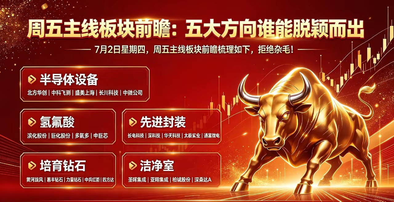周五（7/3）主线板块前瞻🔥 优先关注：氢氟酸（电子级）+ 培育钻石氢氟酸（电