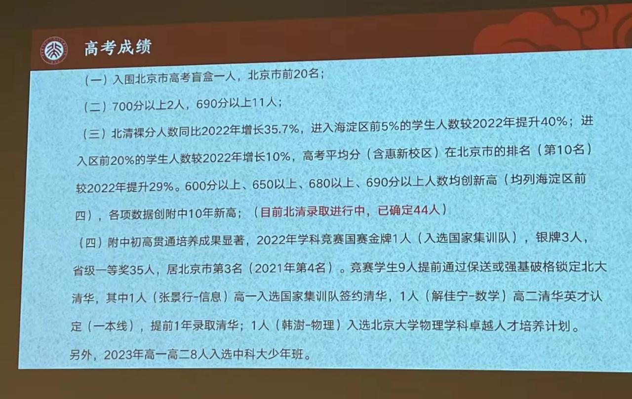 北大附中2023年高考成绩，喜中盲盒一枚，700分以上两人，690分以上11人，