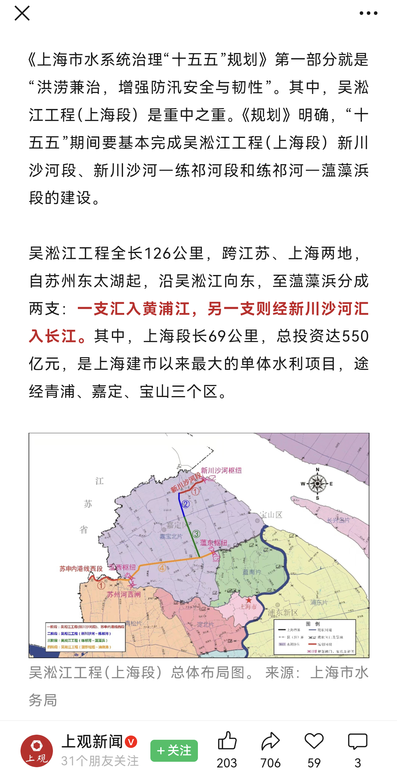 为应对气候变化带来的洪涝灾害，沪爷启动了海瑞挖黄浦江以来最大的水网建设工程。吴淞