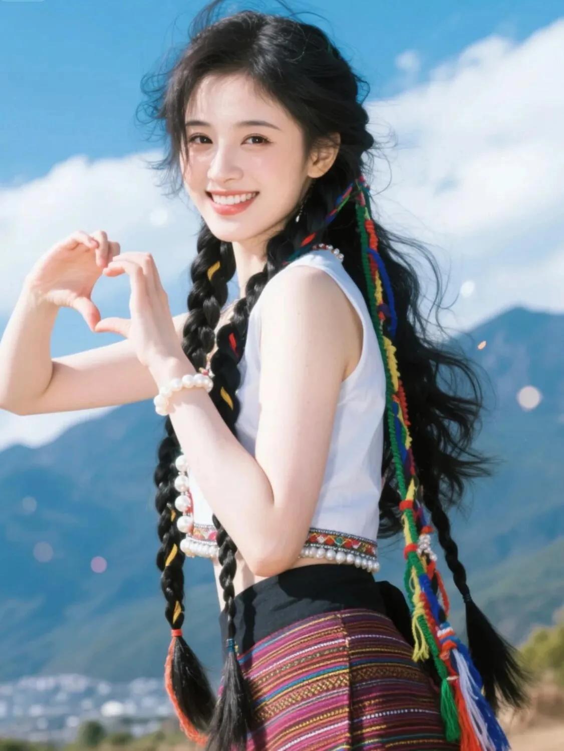 元气少女在山野间