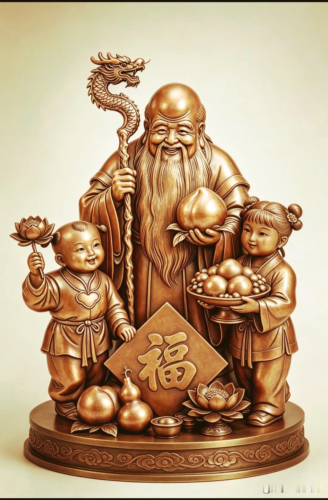 寿捧仙桃增吉岁，
福临吉宅佑家人。