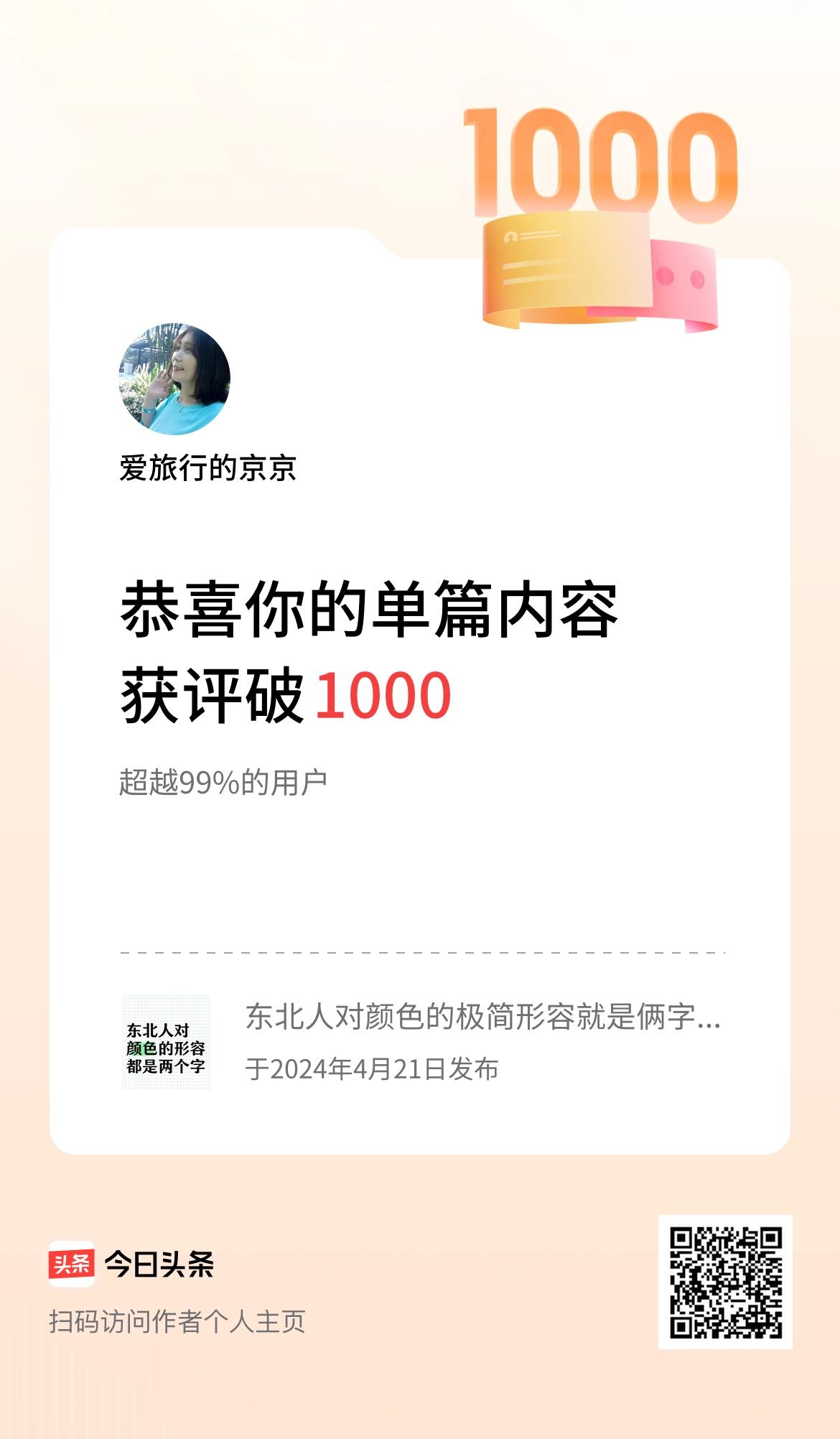 单篇内容获评论量破1000啦！