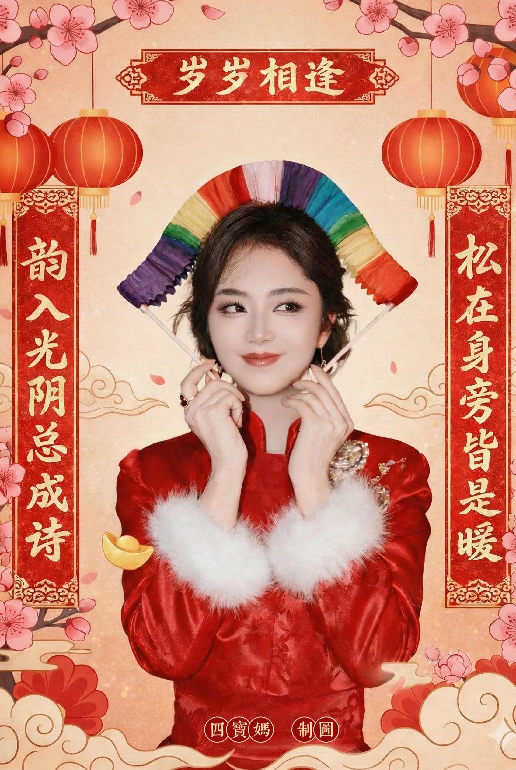 谭松韵谭松韵春晚年画娃娃正红礼裙一出来，年味直接拉满。小马装饰呼应马年，本命年的