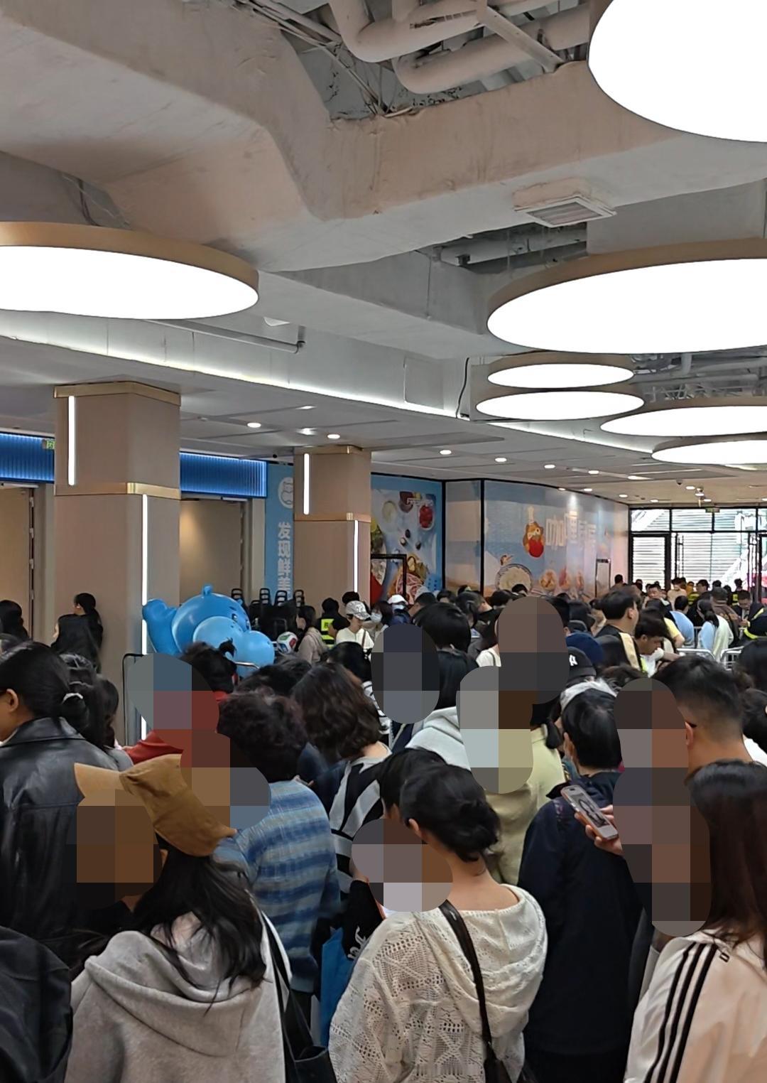 威海威高广场盒马鲜生4月30日第一天开业我想到了人会很多，但我没想到排队的队伍会