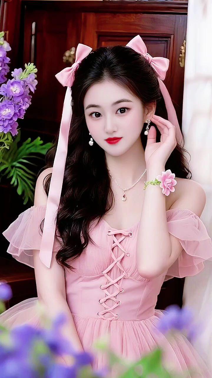 粉色公主裙写真 花朵配饰 粉色写真 美出温柔感 清纯甜美